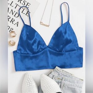 Sleek Blue Satin Bralette